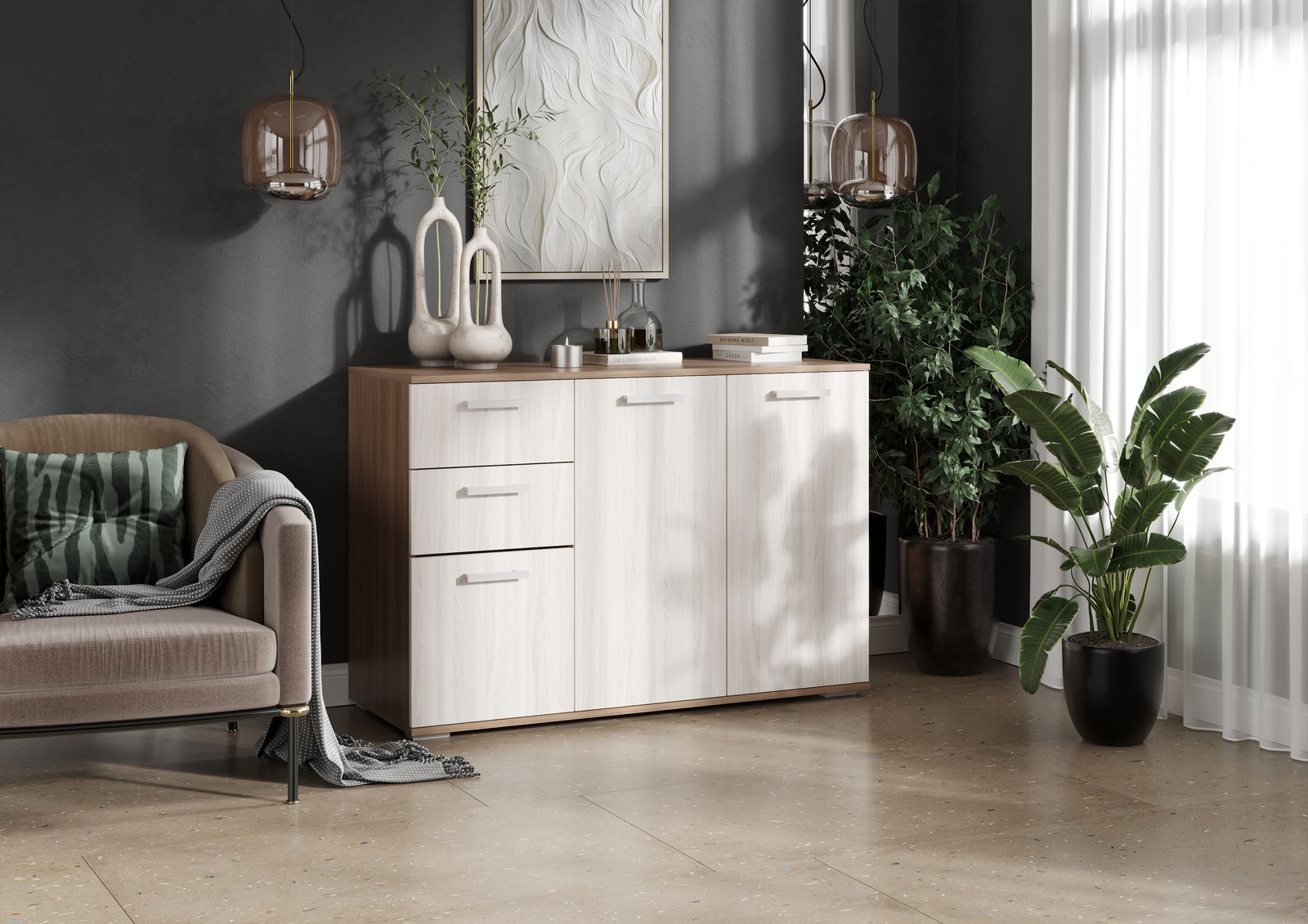 КОМОД №3 (1,2х0,83х0,46) фасад ШИМО СВЕТЛ/корпус ШИМО ТЕМН