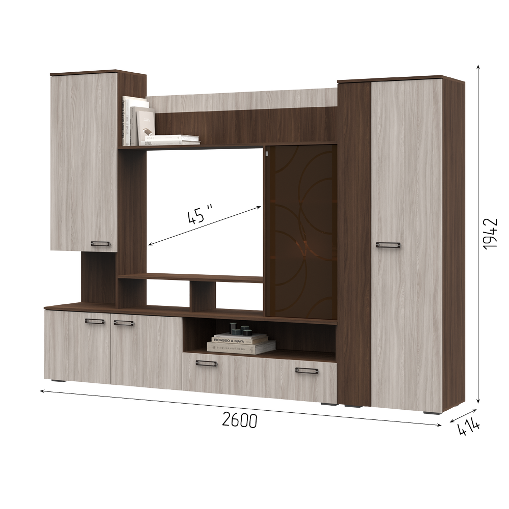 Гостиная СИЕНА (2,6х1,942х0,414/ТВ 1,0х0,777) ШИМО СВЕТЛ/ШИМО ТЕМН