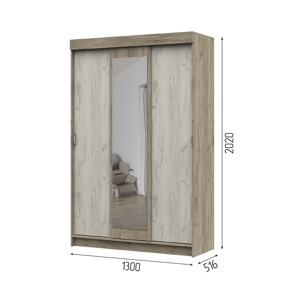 Спальня БАСЯ ШКК 551 шкаф купе (1,3х2,02х0,516) фасад ДУБ КРАФТ БЕЛЫЙ/корпус ДУБ КРАФТ СЕРЫЙ СНЯТО