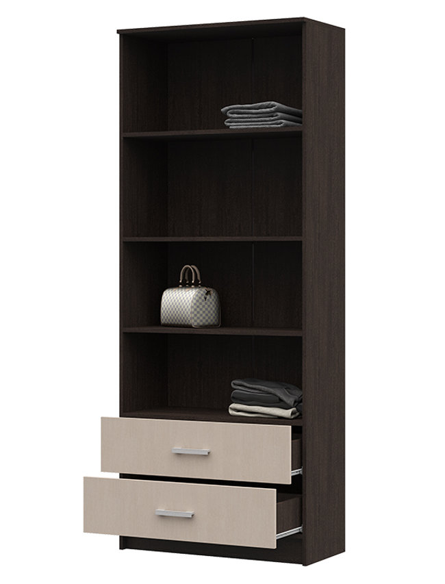 Прихожая МАШЕНЬКА ШК 202 шкаф полки с ящиками (0,8х2,02х0,376) фасад БЕЛФОРТ/корпус ВЕНГЕ