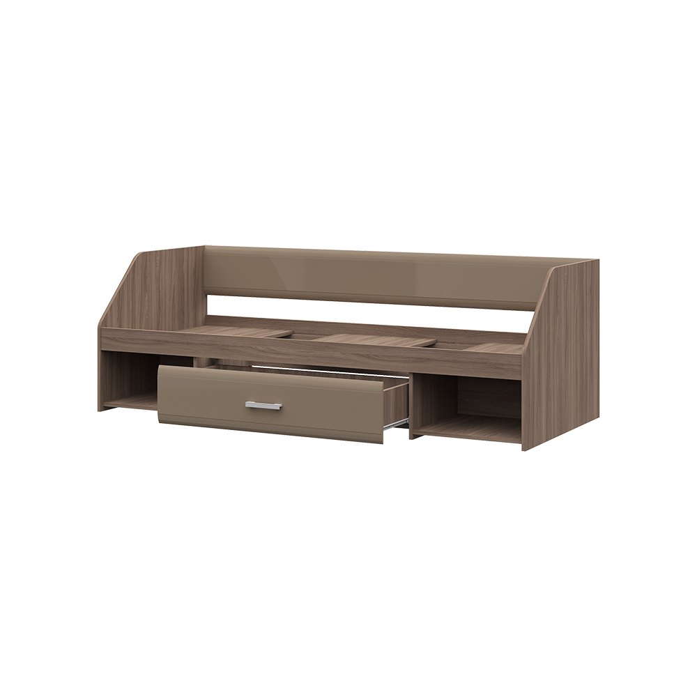 Спальня СИМБА кровать одноярусная (1,942х0,66х0,848) фасад МДФ КОФЕ С МОЛОКОМ/корпус ШИМО ТЕМН СНЯТО