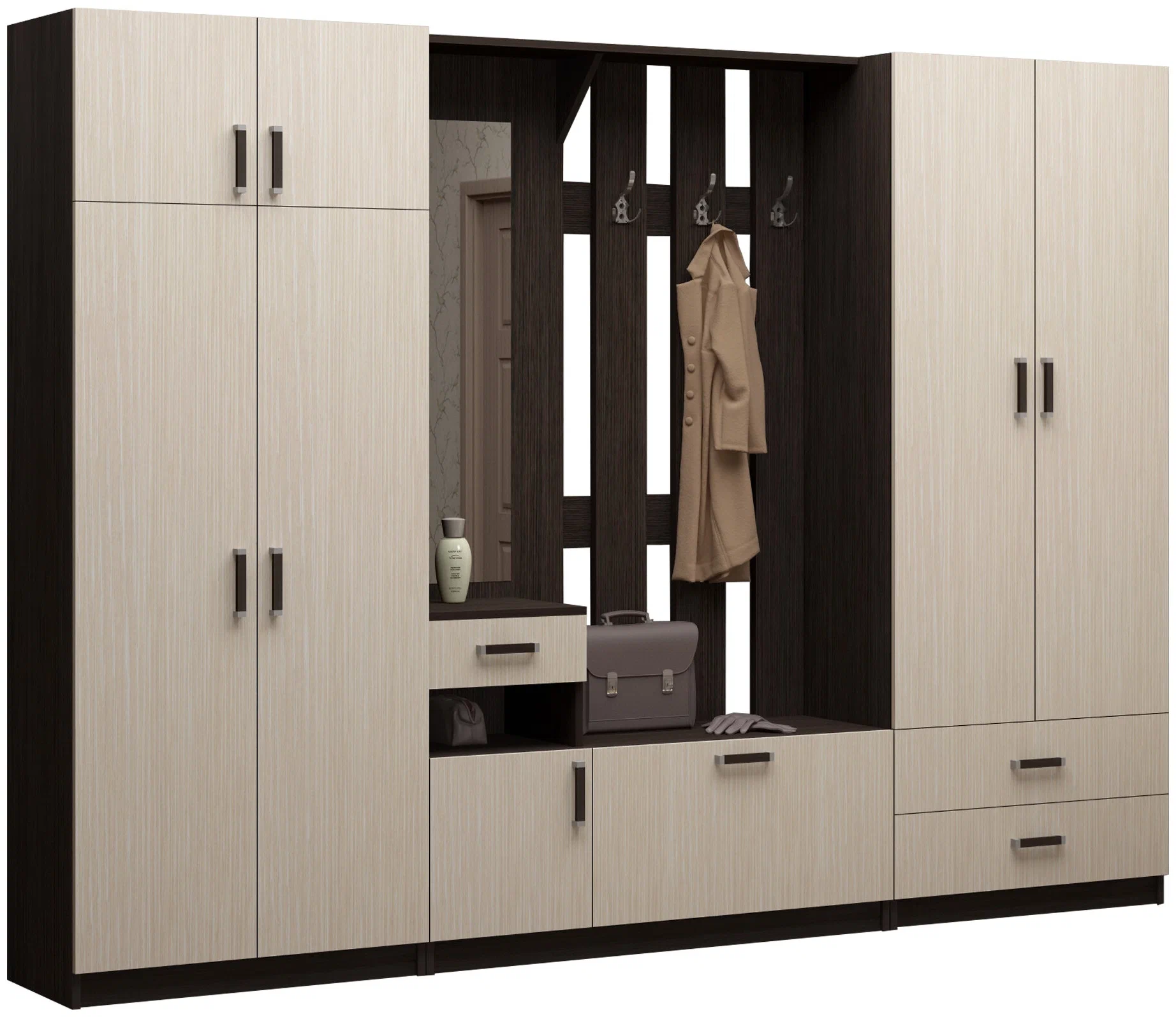 Прихожая МАШЕНЬКА ПН 201 пенал (0,3х2,02х0,376) фасад БЕЛФОРТ/корпус ВЕНГЕ СНЯТО