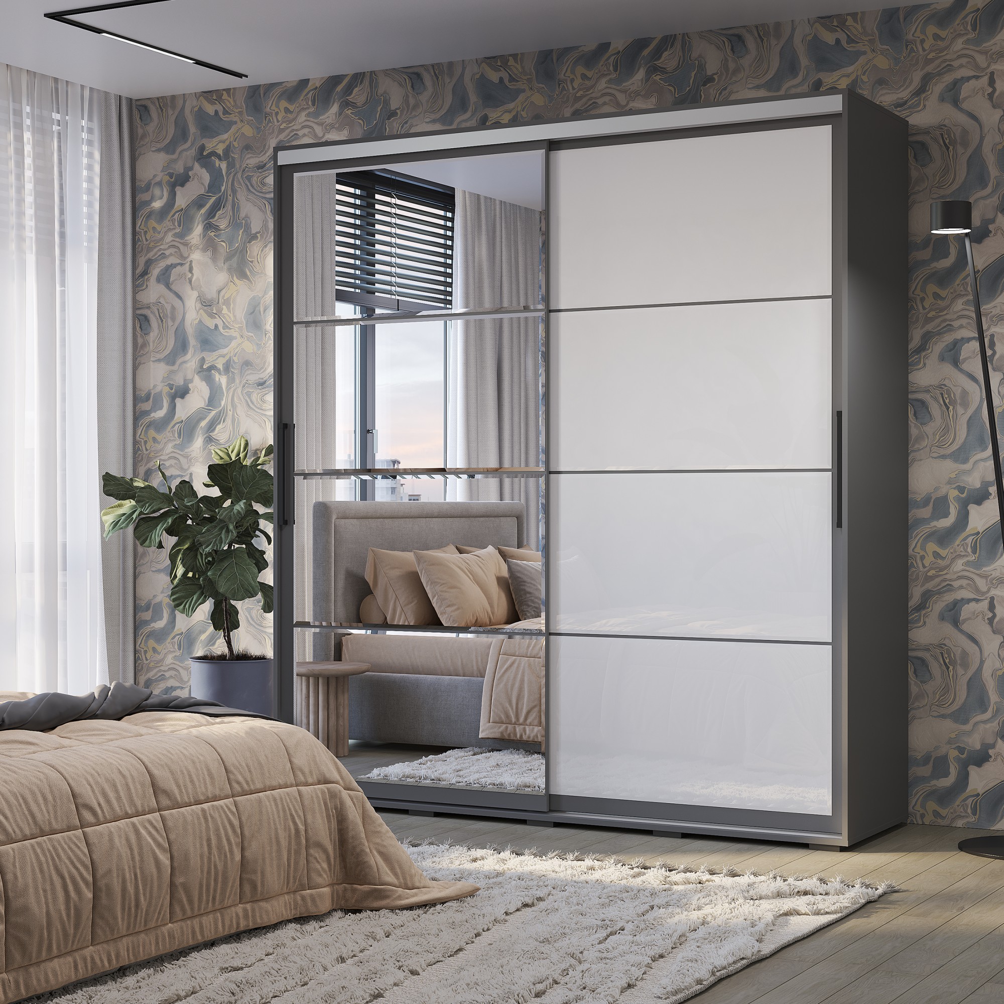 Шкаф-купе "Крафт-6" (1962х2176х591) ГРАФИТ 