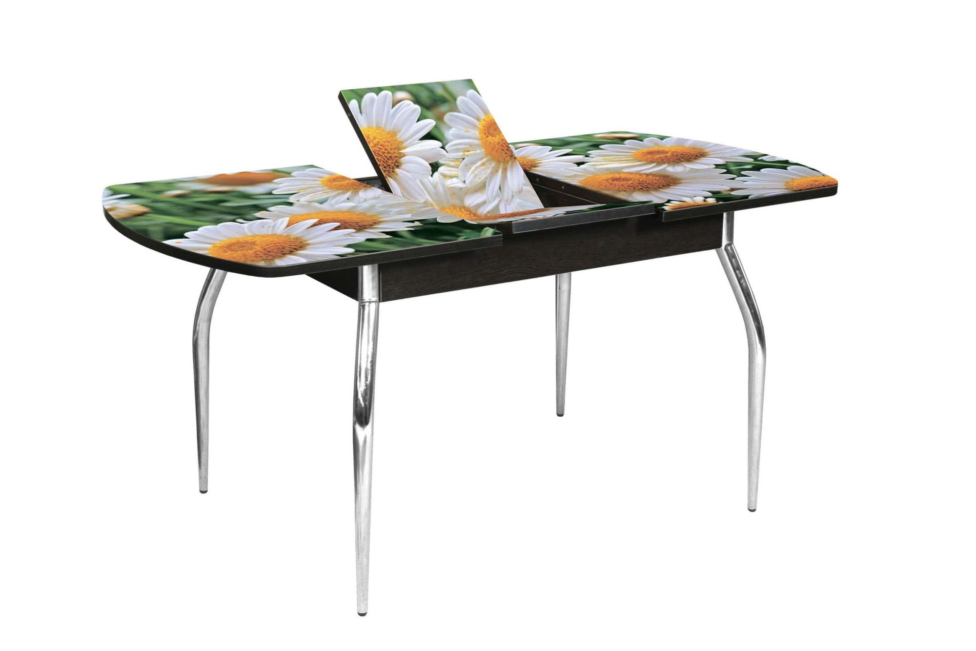 "Грация 1,45" Стол  раздв.(1,1*1,45*0,7) ХРОМ (Белый) Опора изогнутая 