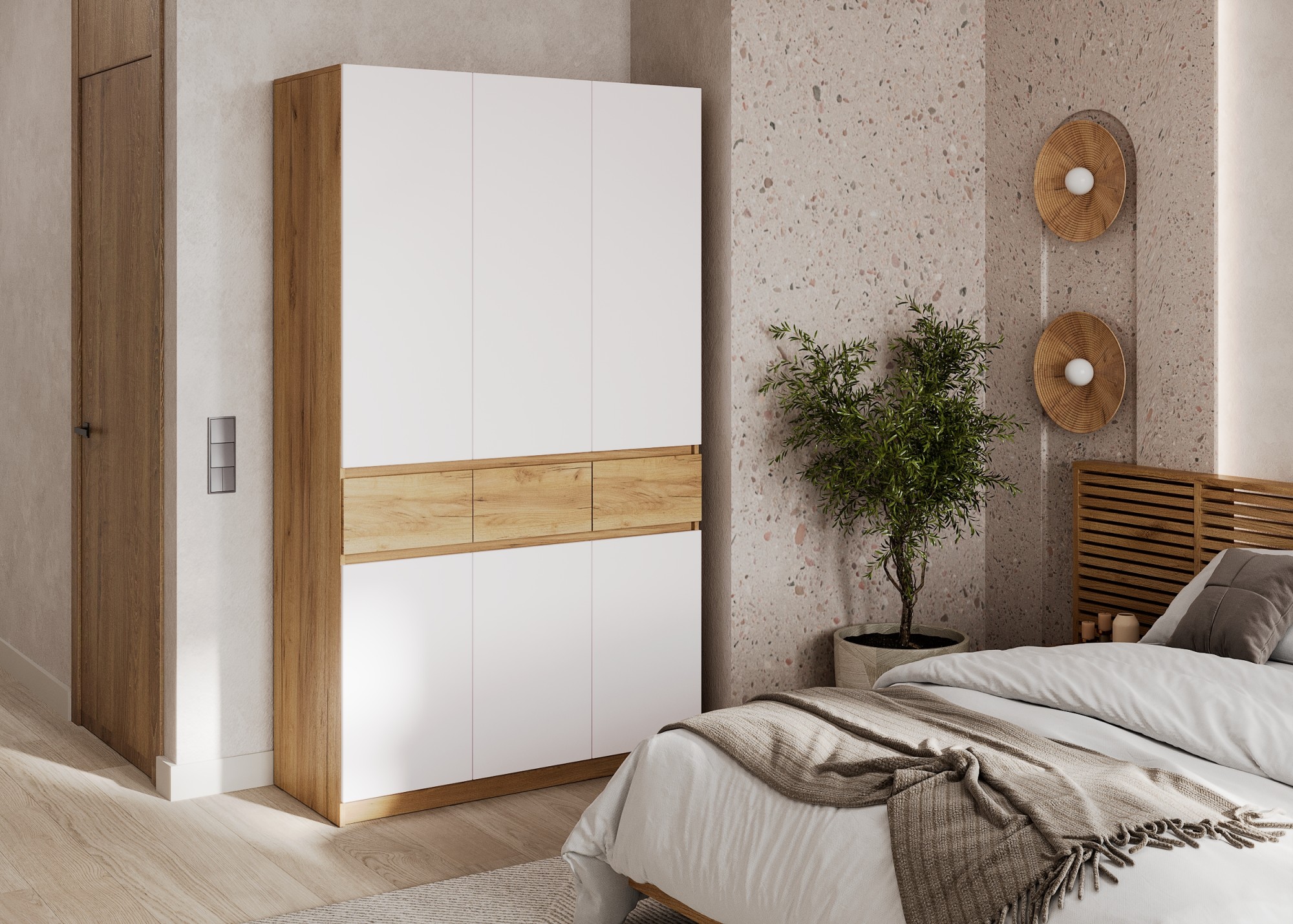 БОСТОН ЛАЙТ Шкаф ШК-003 (3-ств.) Дуб Крафт золотой/Белый (Гладкий)