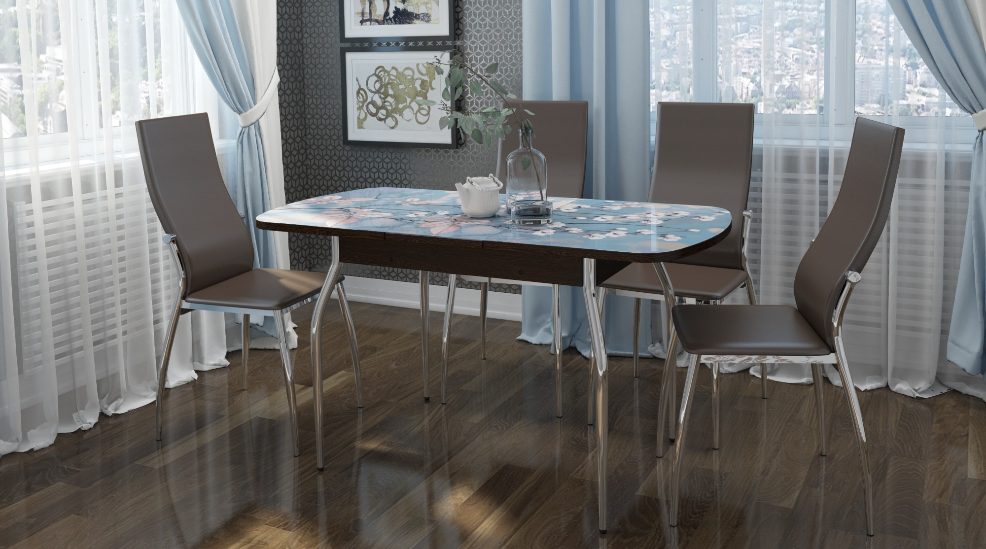 "Грация 1,45" Стол  раздв.(1,1*1,45*0,7) ХРОМ (Венге) Опора изогнутая 