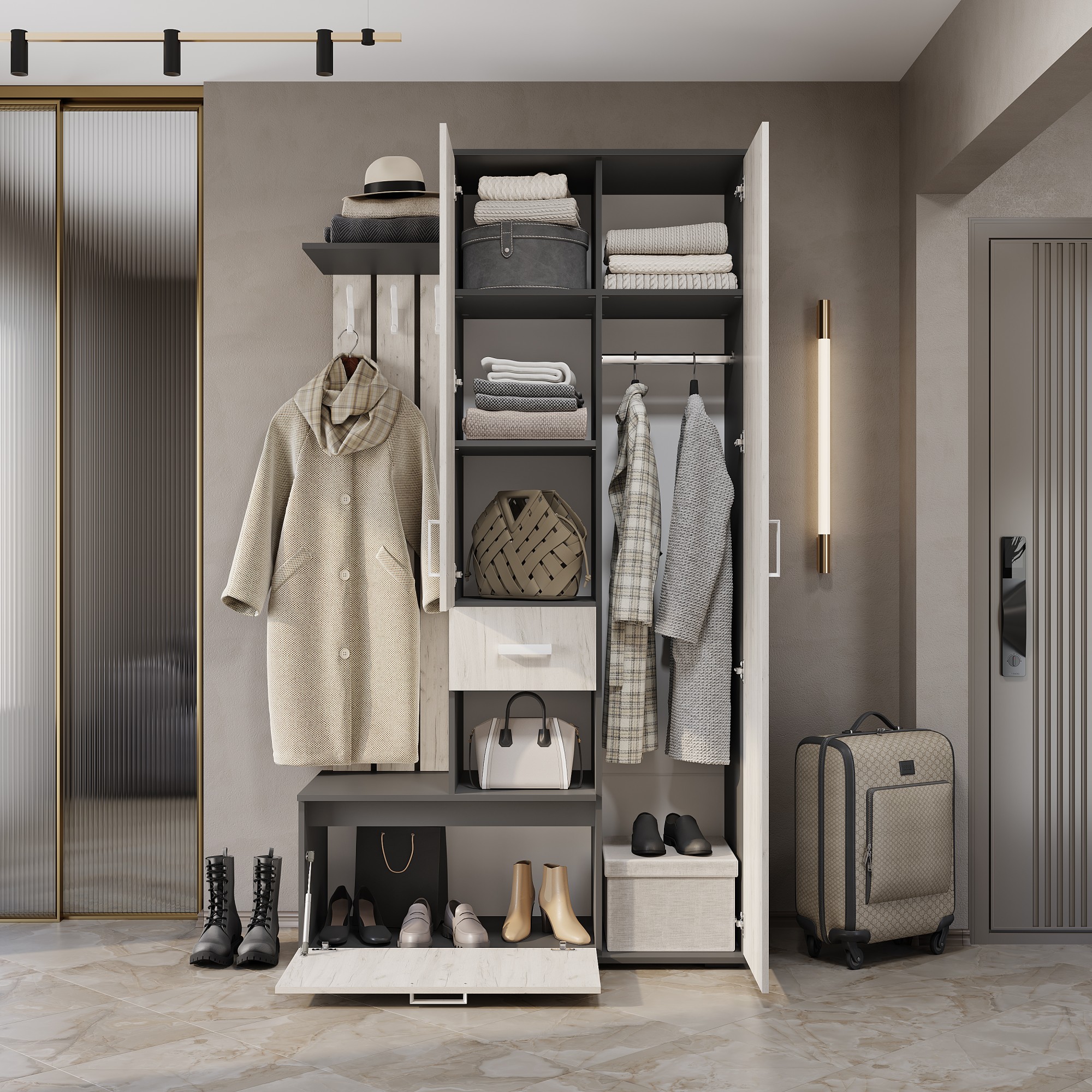 "Лира" Прихожая 1,20 Графит/дуб крафт