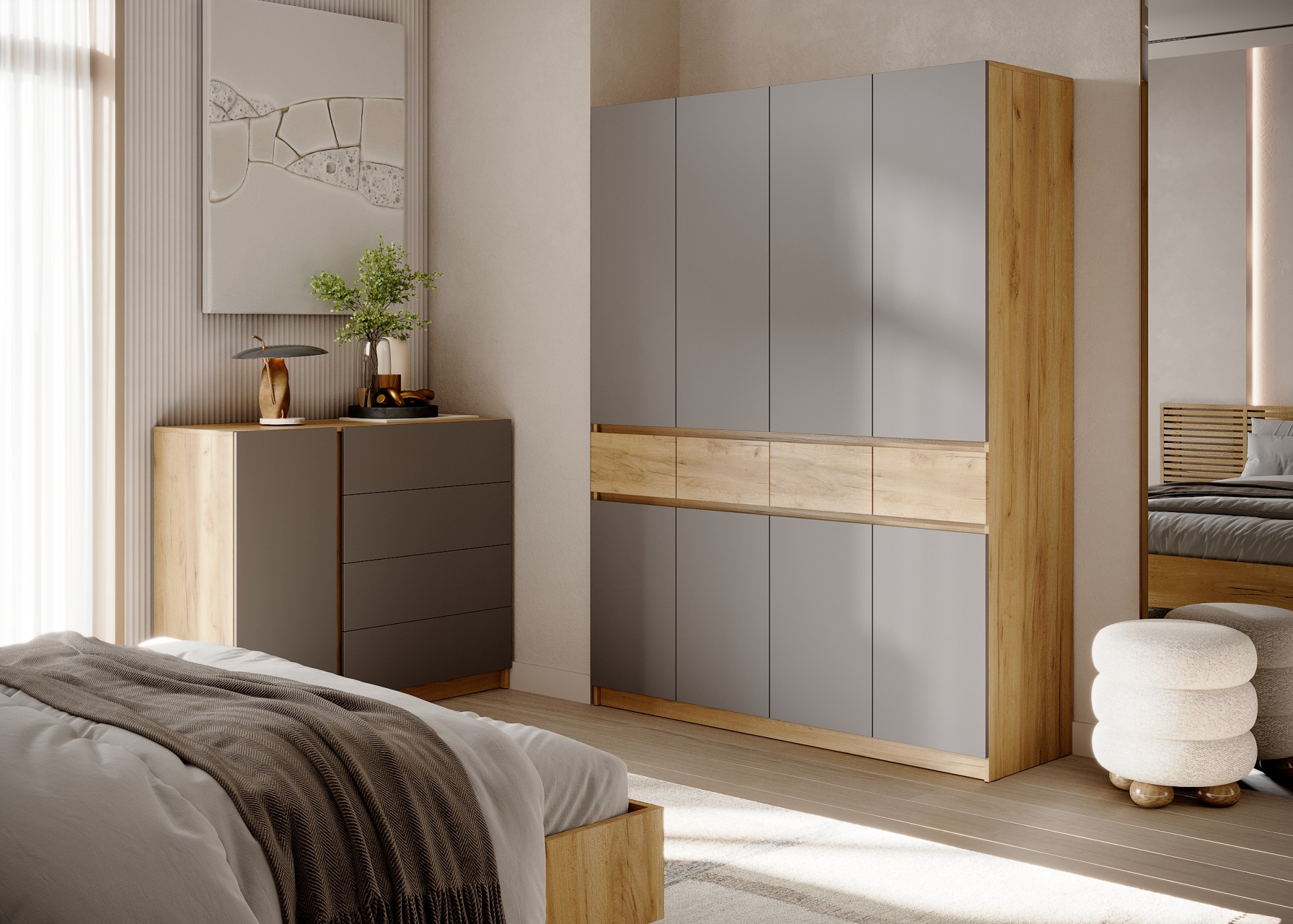 БОСТОН ЛАЙТ Шкаф ШК-004 (4-ств.) Дуб Крафт золотой/Серый шифер