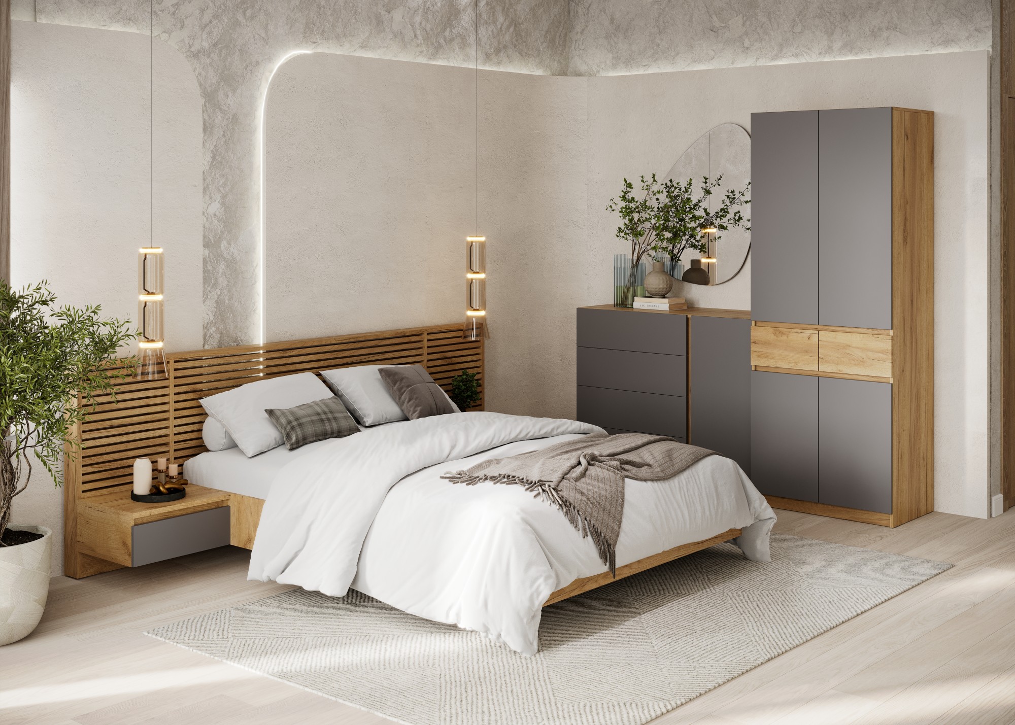 БОСТОН ЛАЙТ Шкаф ШК-002 (2-ств.) Дуб Крафт золотой/Серый шифер