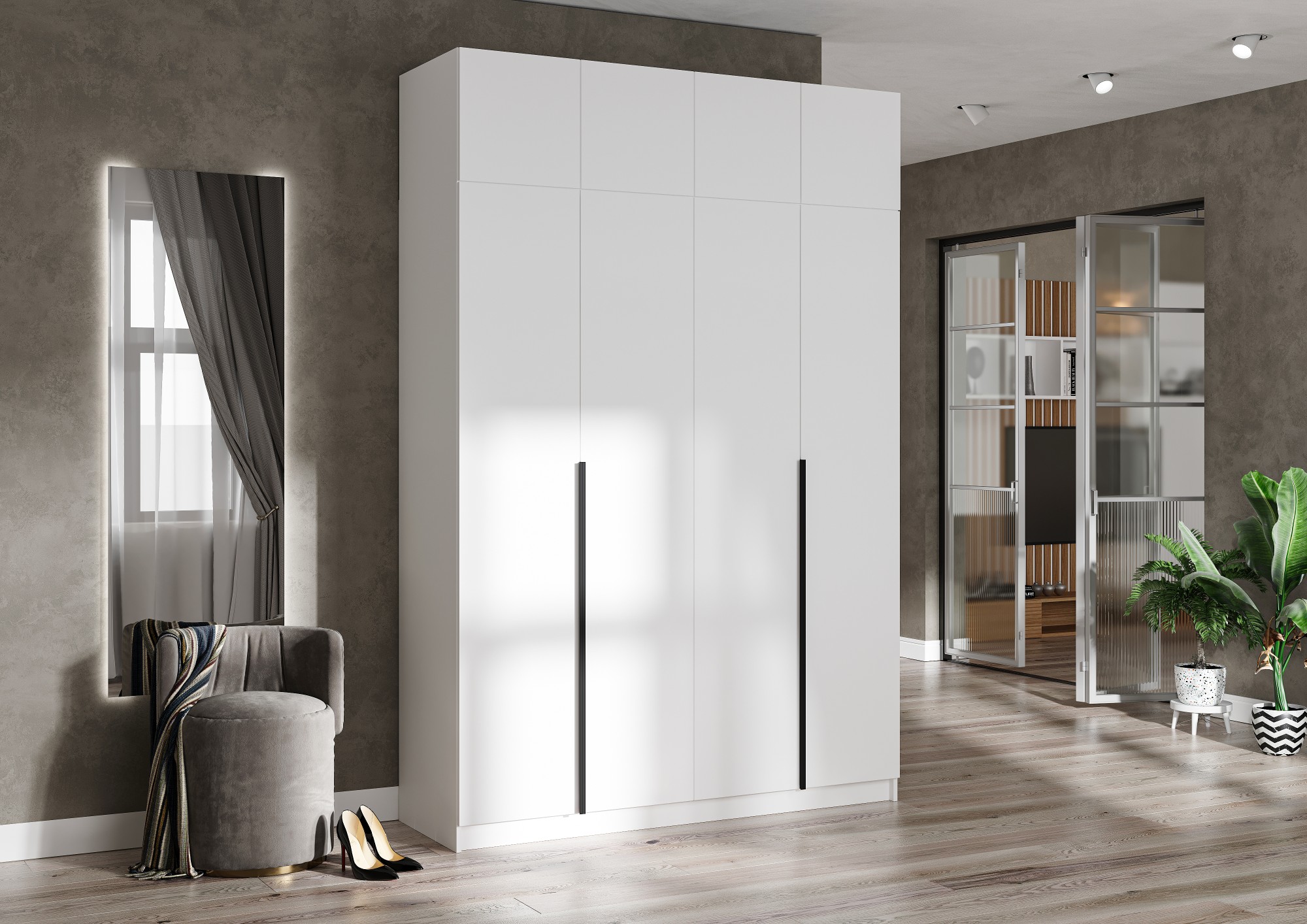 ЛИОН ШК-03 Шкаф 4-х створчатый Фасад БЕЛЫЙ/Корпус БЕЛЫЙ