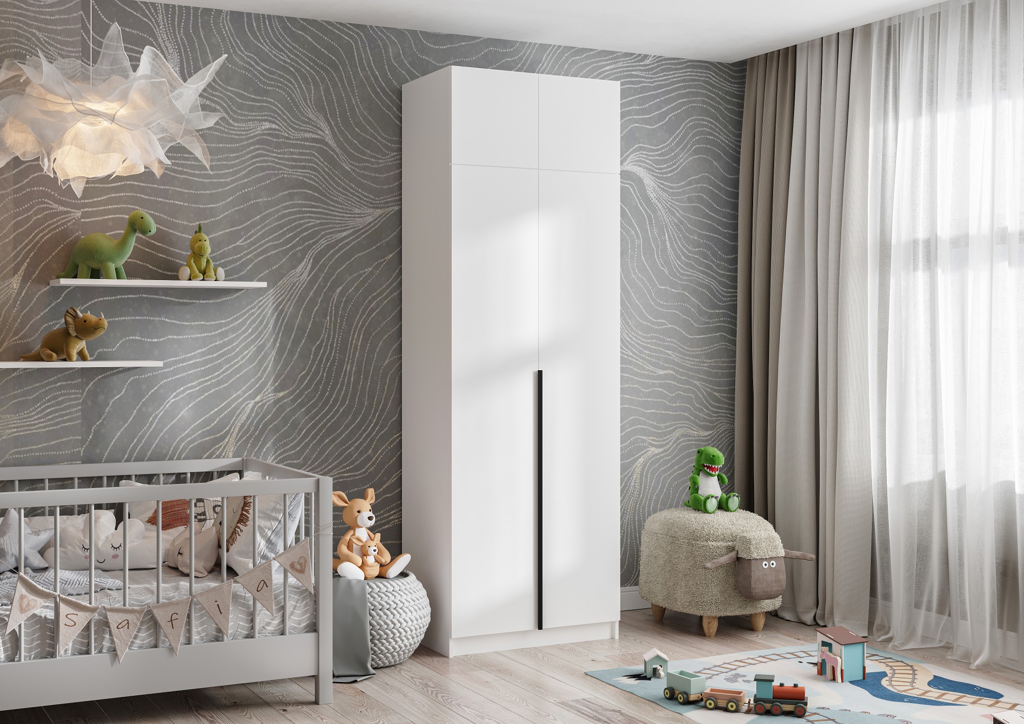 ЛИОН ШК-01 Шкаф 2-х створчатый Фасад БЕЛЫЙ/Корпус БЕЛЫЙ