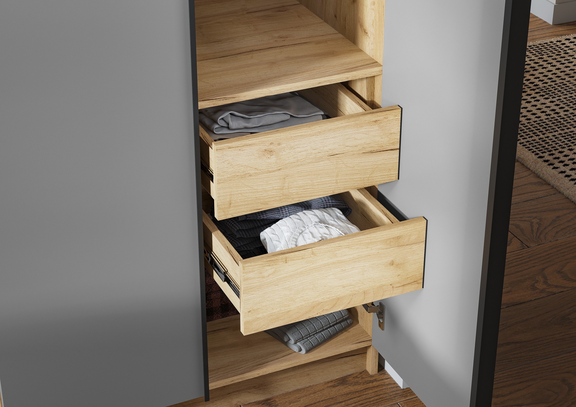 ЛИОН ШК-03 Шкаф 4-х створчатый Фасад ГРАФИТ СЕРЫЙ/Корпус ДУБ КРАФТ ЗОЛОТО